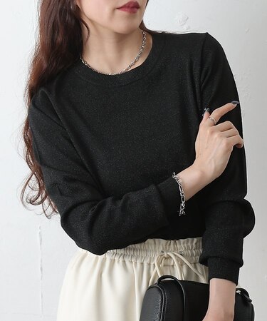 ラメクルーニットトップス