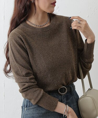 ラメクルーニットトップス