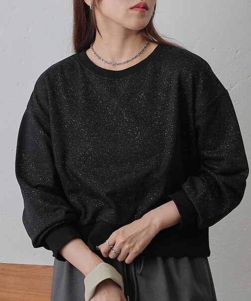 ラメ裏毛クルーコンパクトプルオーバー