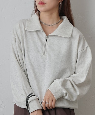 ラメ裏毛ハーフジッププルオーバー