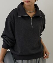 ラメ裏毛ハーフジッププルオーバー