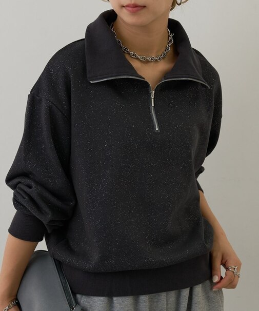 ラメ裏毛ハーフジッププルオーバー