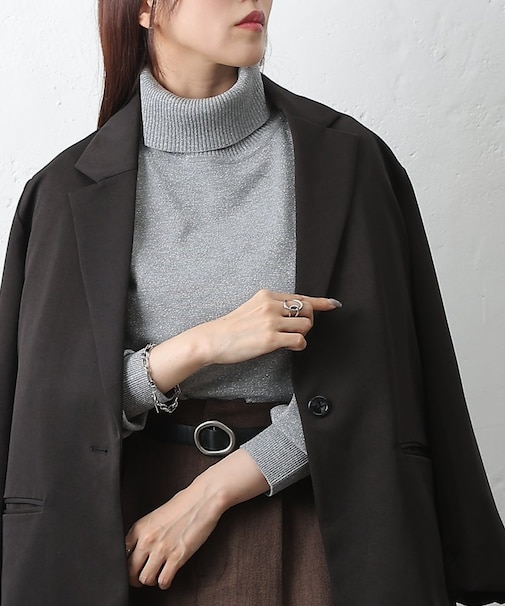 【リバイバル】ラメタートルニットトップス