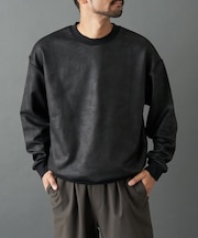 フェイクレザーコーティング長袖プルオーバー