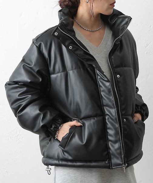 ソフトレザー中綿スタンドカラーブルゾン