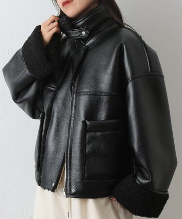 フェイクレザームートンブルゾン