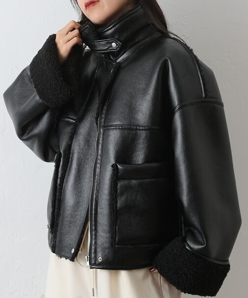 フェイクレザームートンブルゾン