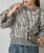 フリンジジャガードニットプルオーバー