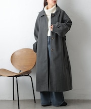 【リバイバル】ベルト付ボリューム袖ステンカラーコート
