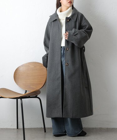 【リバイバル】ベルト付ボリューム袖ステンカラーコート