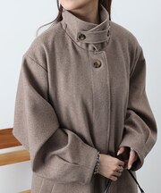 【リバイバル】ベルト付ボリューム袖ステンカラーコート