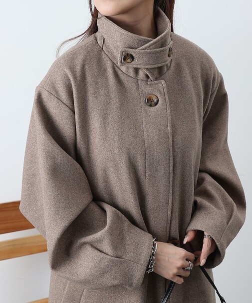 【リバイバル】ベルト付ボリューム袖ステンカラーコート