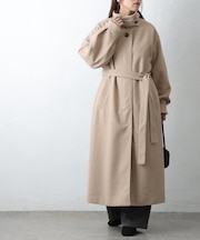 【リバイバル】ベルト付ボリューム袖ステンカラーコート