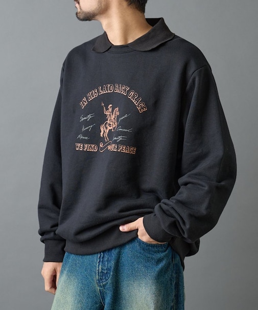 襟付きプリントスウェット