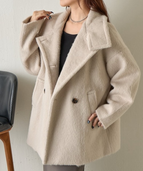 つっぴ】シャギースタンドカラーコート シャギースタンドカラーコート