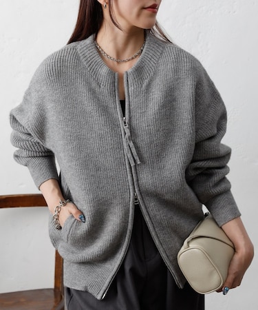 片畦ジップアップニット