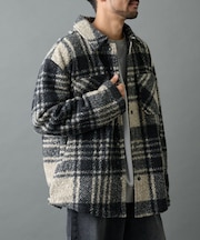 チェック圧縮ブークレーCPOジャケット