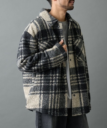 チェック圧縮ブークレーCPOジャケット