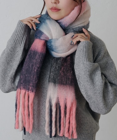 【リバイバル】チェックフェイクウールマフラー