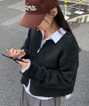 【PIKO企画 】ウール混ブークレWジップカーディガン