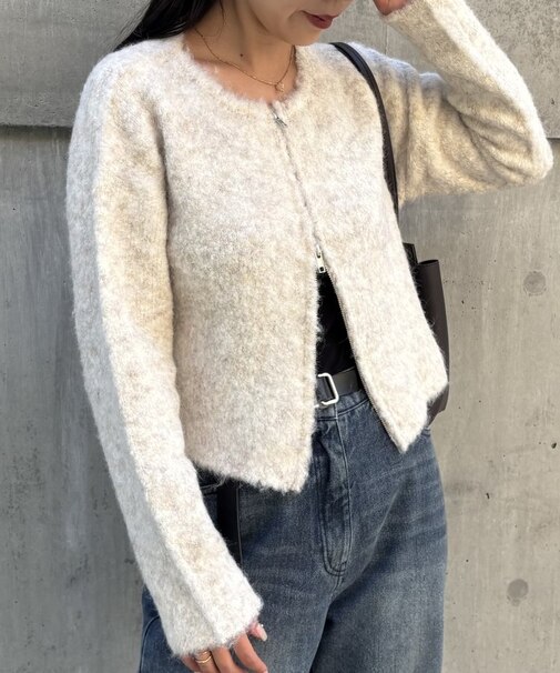 【PIKO企画 】ウール混ブークレWジップカーディガン