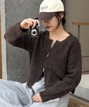 【PIKO企画 】ウール混ブークレWジップカーディガン