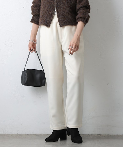 ウールライクイージーリブテーパードパンツ