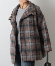 シャギーチェックスタンドカラーコート