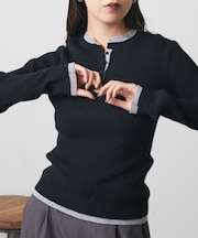 【WEB限定】レイヤードヘンリーネックリブニット