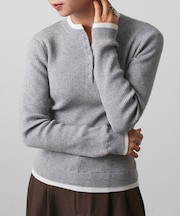 【WEB限定】レイヤードヘンリーネックリブニット