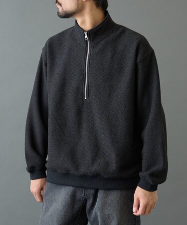 裏起毛ツイードハーフジップ