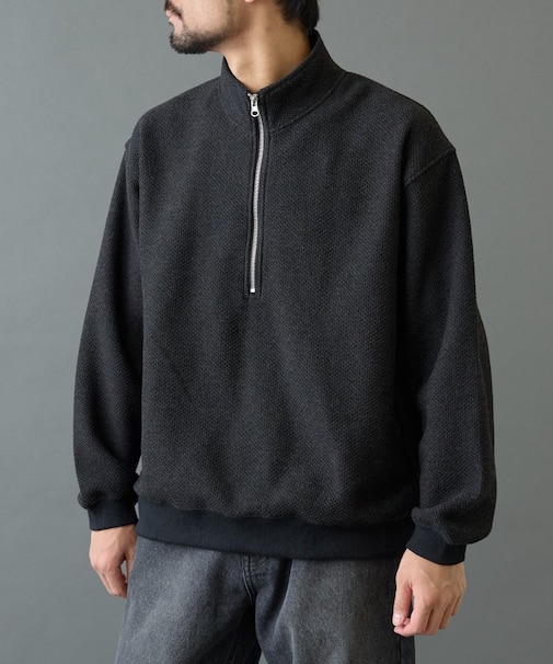 裏起毛ツイードハーフジップ