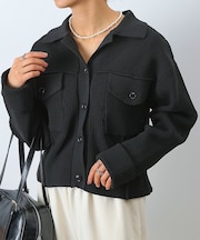 Wポケット衿付きリブジャケットカーデ