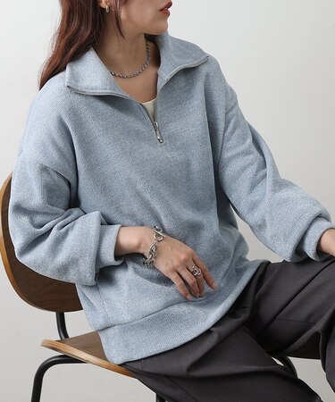 ラメモールハーフZIPプルオーバー