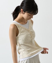 【WEB限定】カップ付き小花柄レイヤード風タンクトップ