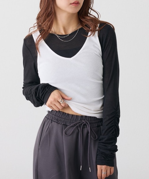 【WEB限定】袖シャーリングシアーロングTシャツ