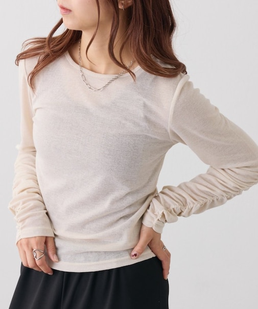 【WEB限定】袖シャーリングシアーロングTシャツ