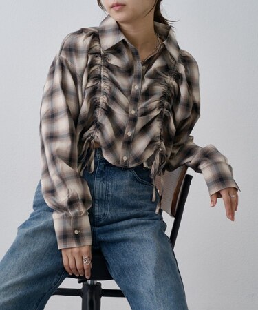 【WEB限定】シアービエラチェックフロントシャーリングシャツ