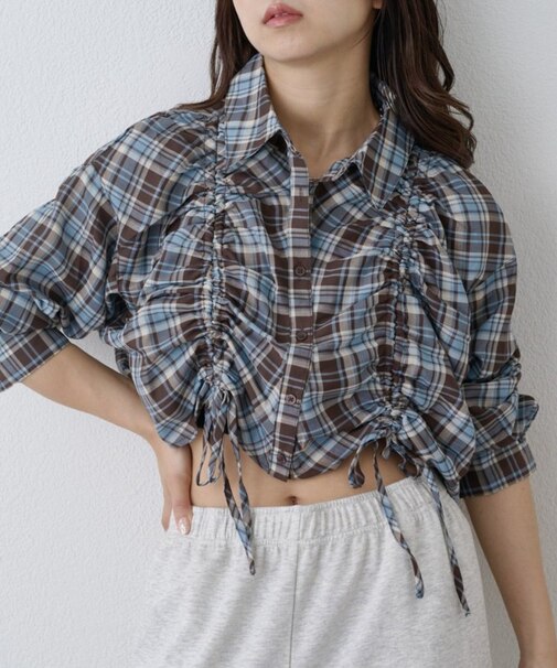 【WEB限定】シアービエラチェックフロントシャーリングシャツ