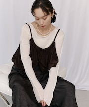 【オケージョン/2SET】ベロアリボンビスチェキャミ&Tシャツ