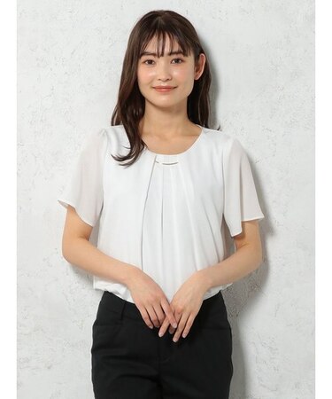 バー付き　ダブルタック　ブラウス　ホワイト/サックス/ベージュ