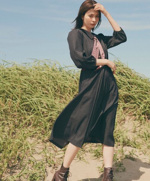 スカーフ付トレンチ風ワンピース