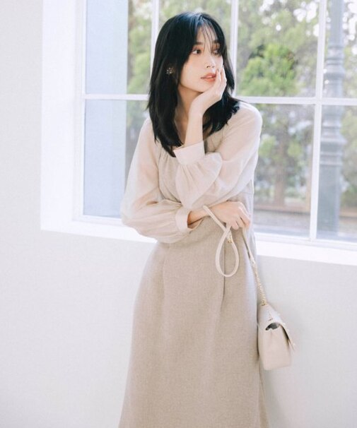 シアースリーブドッキングワンピース