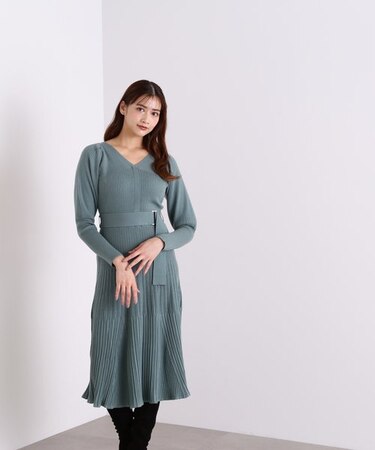 ベルテッドニットカーデワンピース