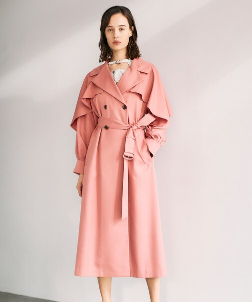 ケープフリルトレンチコート WEB限定カラー：ブライトコーラル