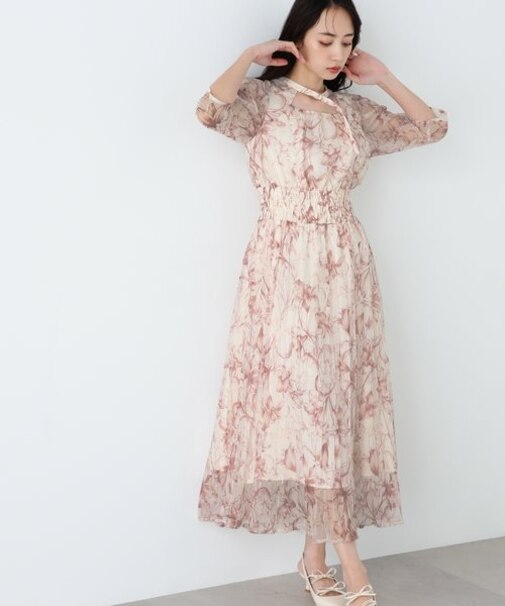 リリィプリントシャーリングワンピース WEB限定カラー:レッド