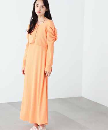 クシュクシュストレッチカーデ＆ワンピースセット　WEB限定カラー：オレンジ