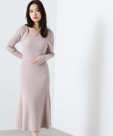 ホルターリブニットワンピース