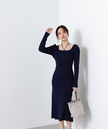 ホルターリブニットワンピース