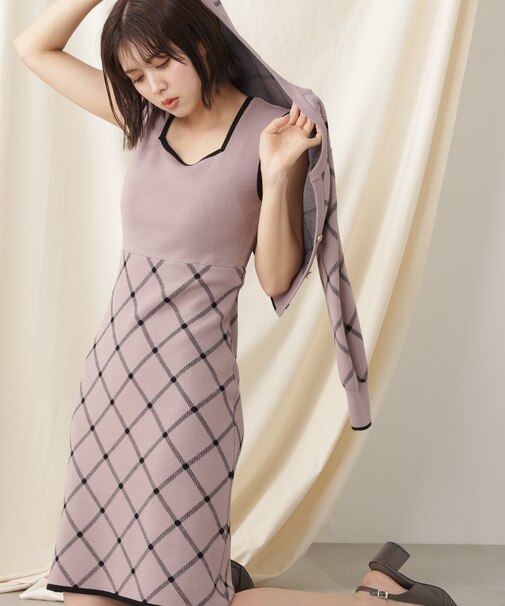 チェックジャガードセットアップ　WEB限定カラー：ピンクバイアス　ネイビーギンガム